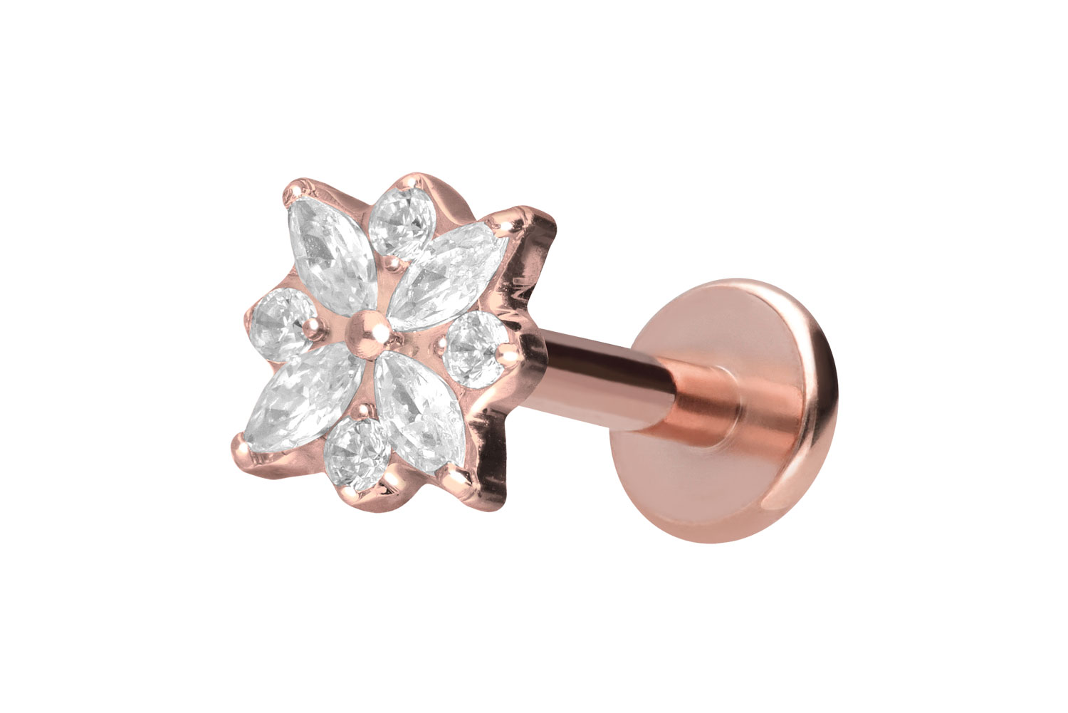 Titan Labret Piercing mit Push Fit KRISTALLBLUME